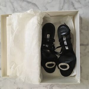 Brand New Manolo Blahnik Black Jeweled Slides